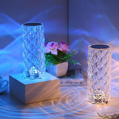 16 color crystal LED lamp with remote control showing blue illumination by Trendz Inn