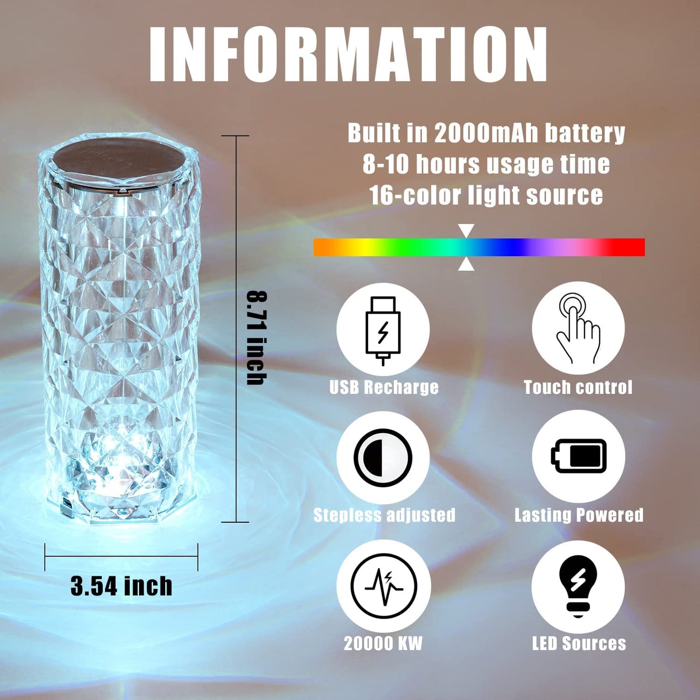 16 color crystal LED lamp with remote control showing blue illumination by Trendz Inn