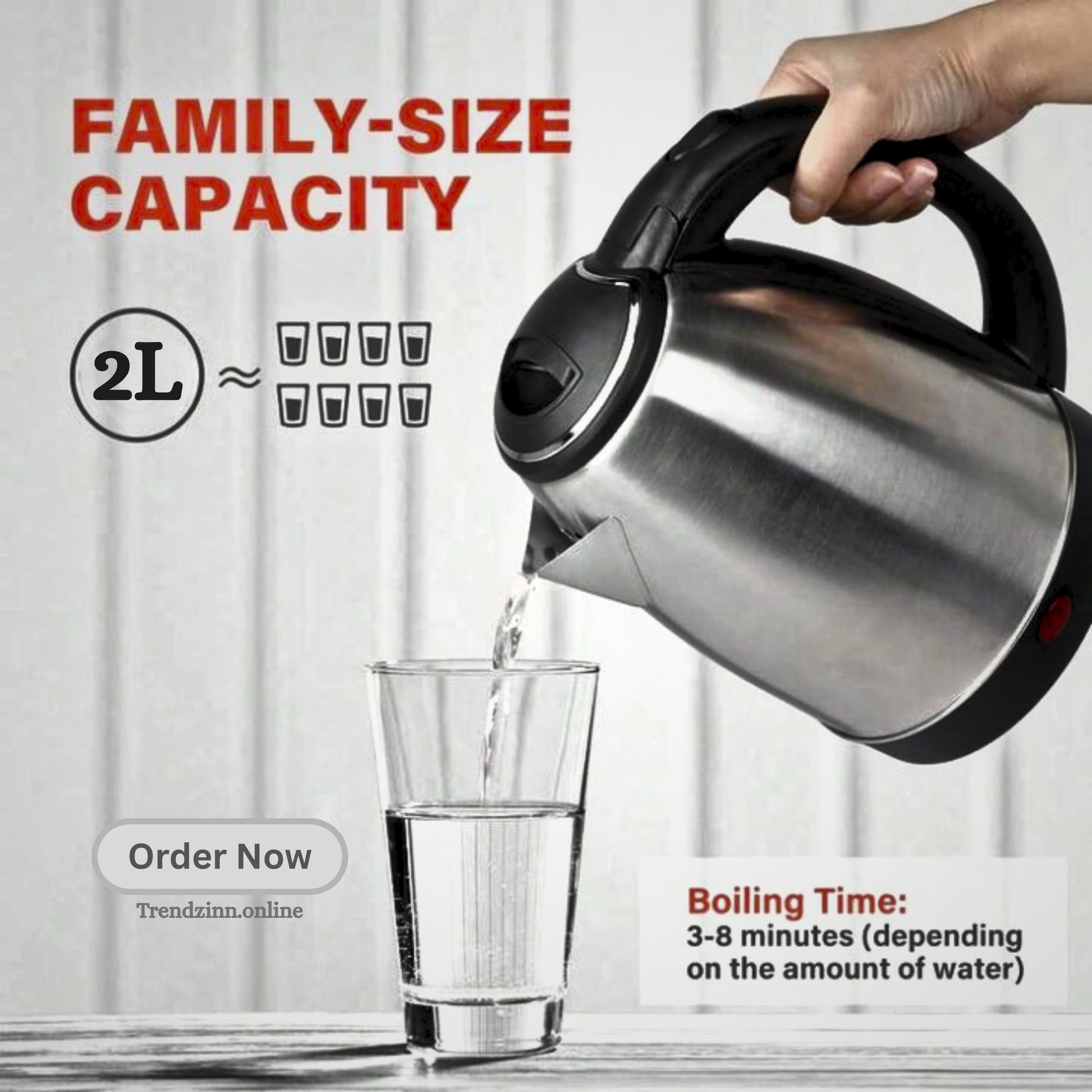 2L Stainless Steel Electric Kettle for Fast Boiling – Trendz Inn Online Store Pakistan