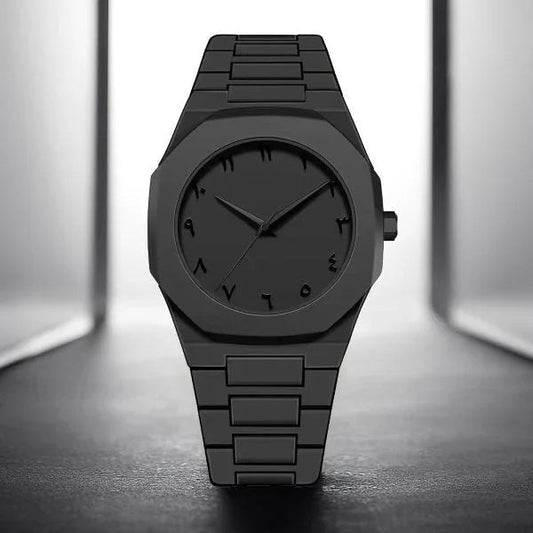 Black Aura Watch by Trendz Inn – Sleek black unisex wristwatch with modern design and premium finish, perfect for everyday style