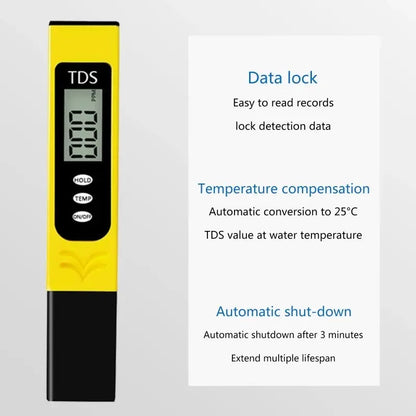 Digital TDS water quality tester meter with temperature compensation data lock automatic shutdown by Trendz Inn professional water testing device