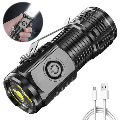 USB-C mini tactical flashlight rechargeable with charging cable compact EDC tactical light by Trendz Inn