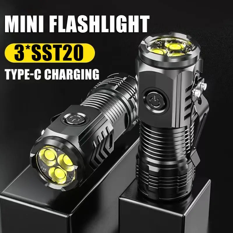 USB-C mini tactical flashlight rechargeable with charging cable compact EDC tactical light by Trendz Inn