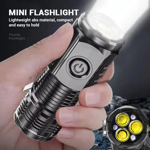 USB-C mini tactical flashlight rechargeable with charging cable compact EDC tactical light by Trendz Inn