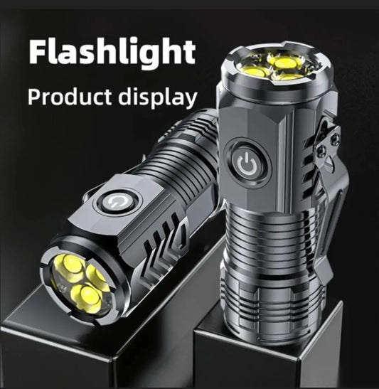 "USB-C mini tactical flashlight with rechargeable battery and tactical grip by Trendz Inn