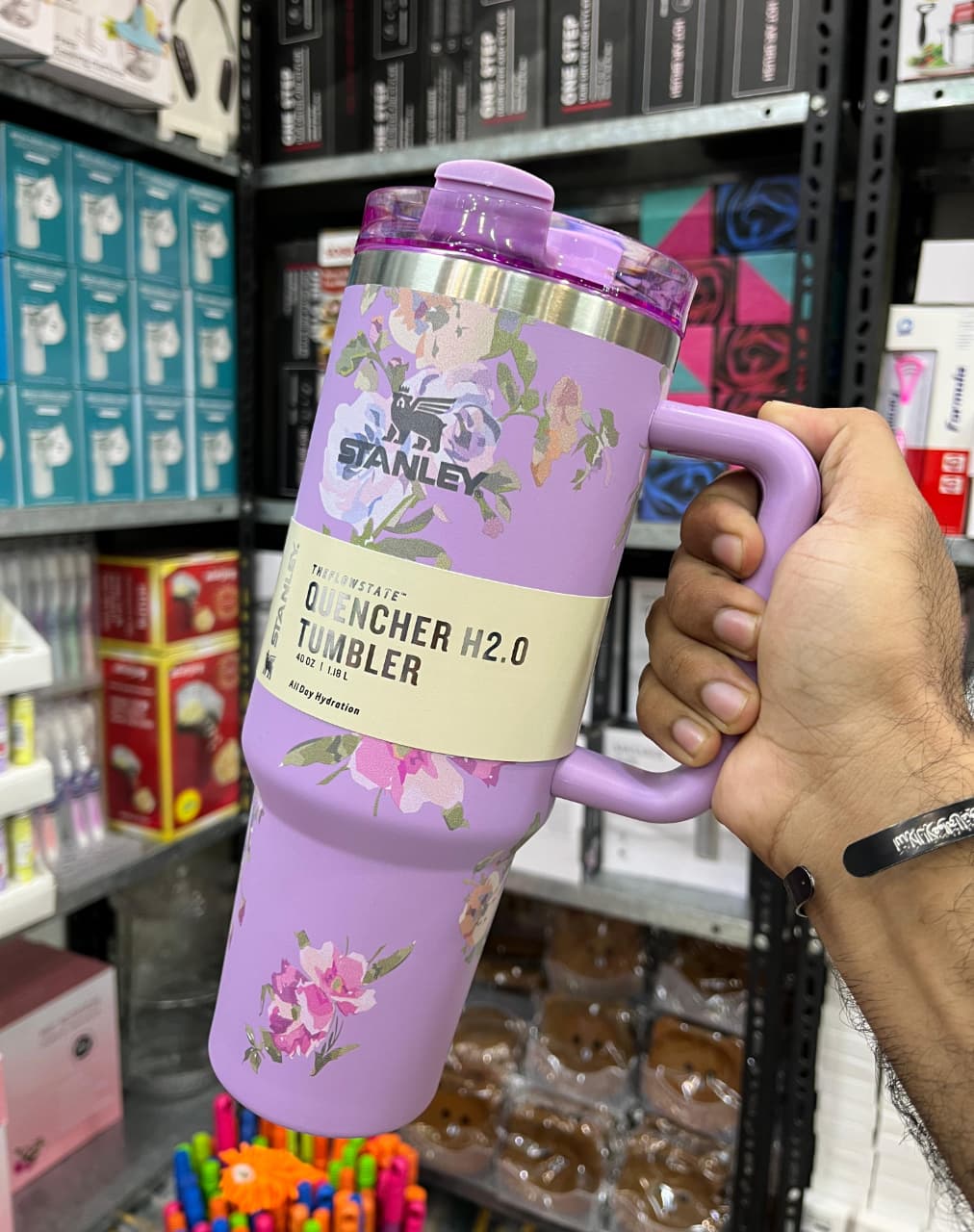 Stanley 40oz Quencher H2.0 Purple Floral Charm Tumbler – Stylish Floral Print Stanley Tumblers at Trendz Inn