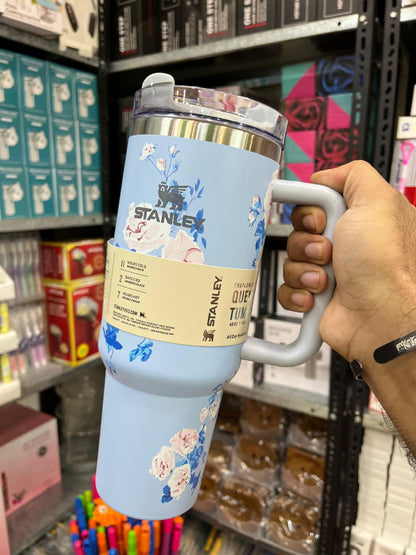 Stanley 40oz Quencher H2.0 Tumbler Blue Blossom Floral Print – Original Stanley Tumbler at Trendz Inn