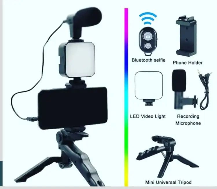 AY-49 Vlogging Kit with Tripod, LED Light & Microphone – Trendz Inn