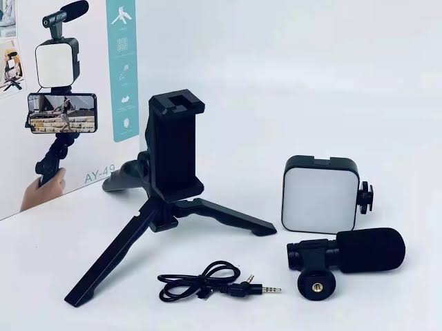 AY-49 Vlogging Kit with Tripod, LED Light & Microphone – Trendz Inn