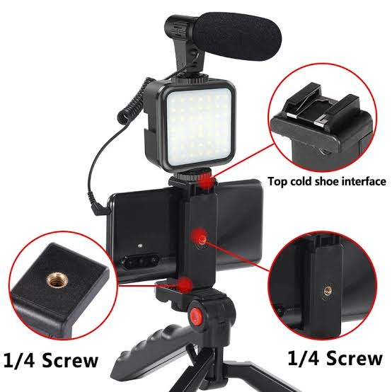 AY-49 Vlogging Kit with Tripod, LED Light & Microphone – Trendz Inn