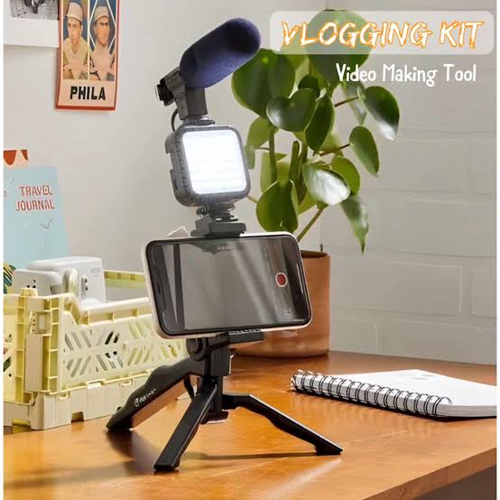 AY-49 Vlogging Kit with Tripod, LED Light & Microphone – Trendz Inn