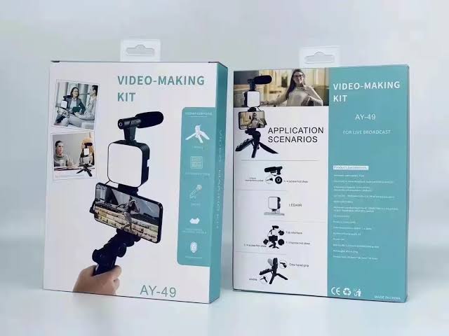 AY-49 Vlogging Kit with Tripod, LED Light & Microphone – Trendz Inn