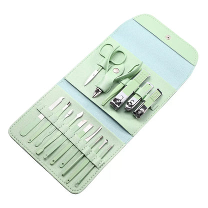 16 in 1 Green Manicure and Pedicure Kit – Complete Nail Care Set with Clippers, Cuticle Remover, Scissors & Grooming Tools – Trendz Inn