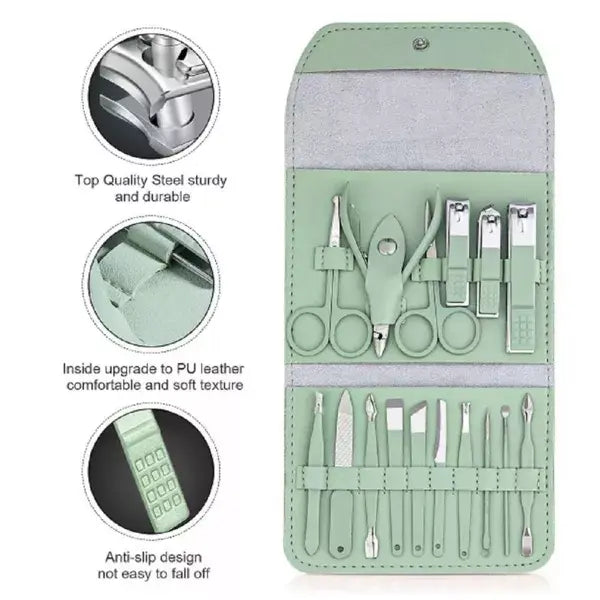 16 in 1 Manicure and Pedicure Kit in Multi Colors – Professional Nail Care Set with Clippers, Cuticle Tools, Scissors & Grooming Accessories – Trendz Inn