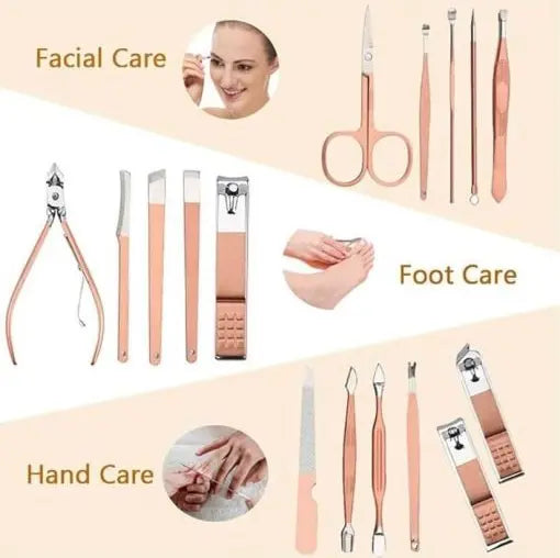 16 in 1 Manicure and Pedicure Kit in Multi Colors – Professional Nail Care Set with Clippers, Cuticle Tools, Scissors & Grooming Accessories – Trendz Inn