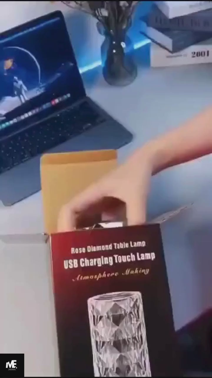 16 color crystal LED lamp with remote control showing blue illumination by Trendz Inn